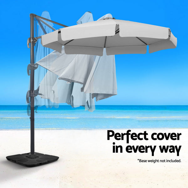 Instahut 3M Outdoor Umbrella Cantilever 360 Degree Tilt Beach Roma Grey Patio Umbrellas