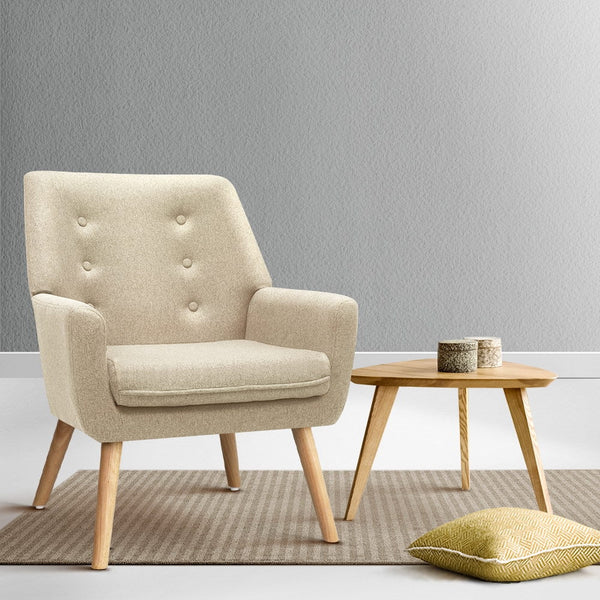 Artiss Armchair Linen Fabric Anne Beige Sofas Armchairs & Couches