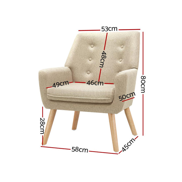 Artiss Armchair Linen Fabric Anne Beige Sofas Armchairs & Couches