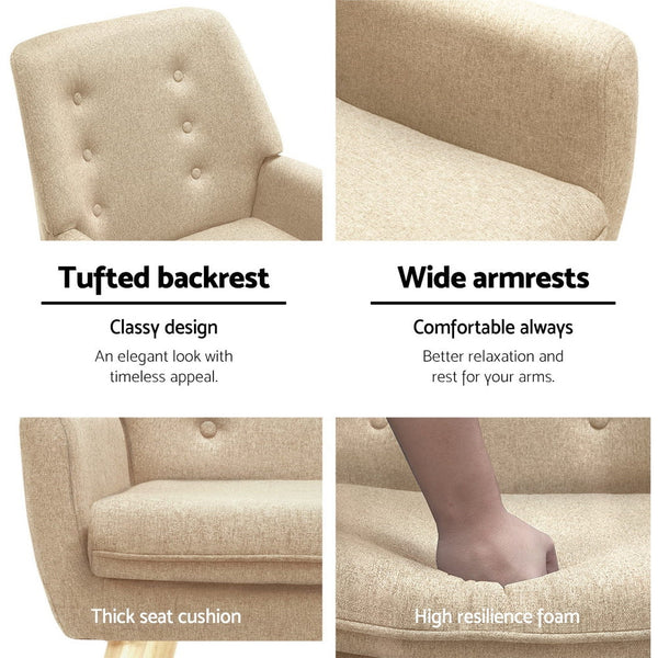 Artiss Armchair Linen Fabric Anne Beige Sofas Armchairs & Couches