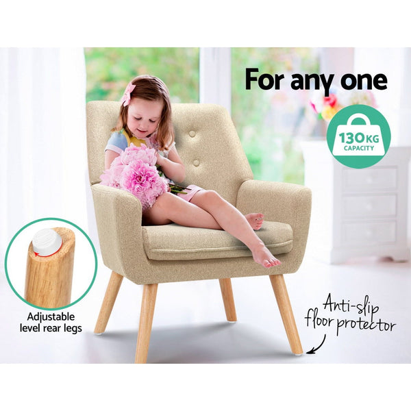 Artiss Armchair Linen Fabric Anne Beige Sofas Armchairs & Couches
