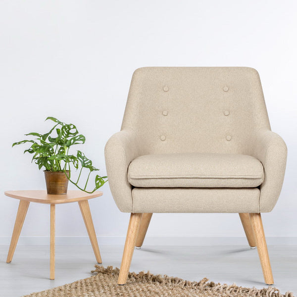 Artiss Armchair Linen Fabric Anne Beige Sofas Armchairs & Couches