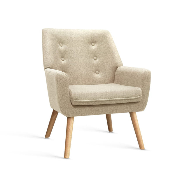 Artiss Armchair Linen Fabric Anne Beige Sofas Armchairs & Couches