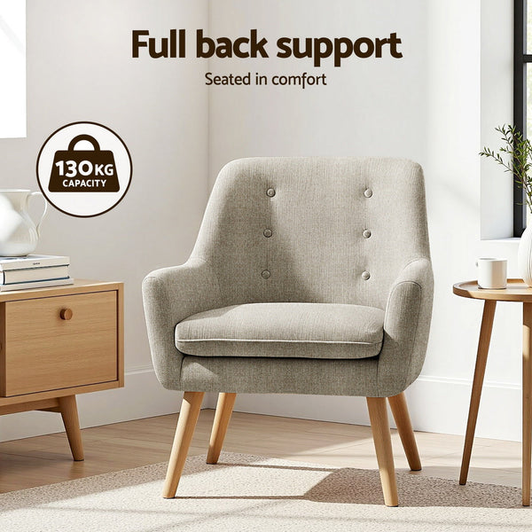 Artiss 2X Armchair Lounge Chair Accent Tub Beige Anne Sofas Armchairs & Couches