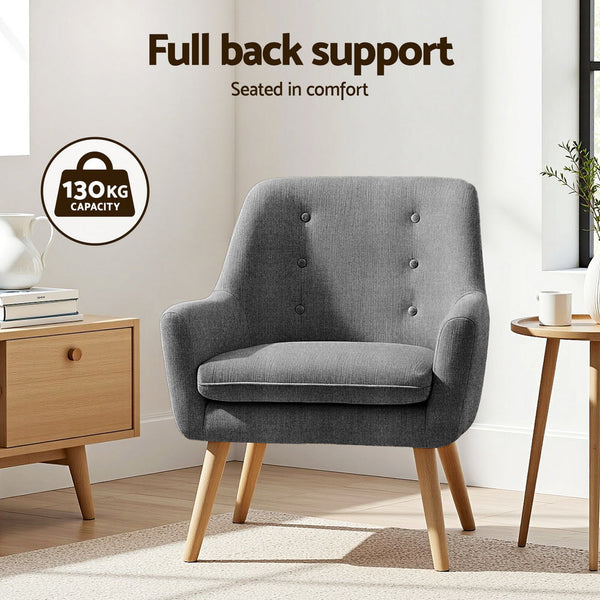 Artiss 2X Armchair Lounge Chair Accent Tub Chair Grey Anne Sofas Armchairs & Couches