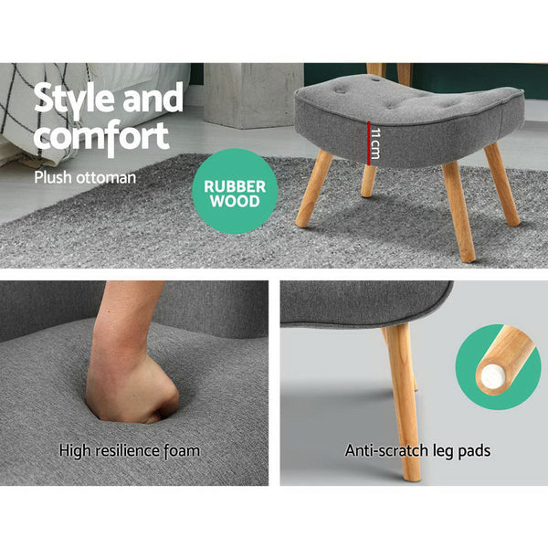 Artiss Armchair Set With Ottoman Grey Lansar Sofas Armchairs & Couches