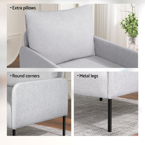 Artiss Armchair 4 Seater Sofa Set Pillow Gery Kane Sofas Armchairs & Couches