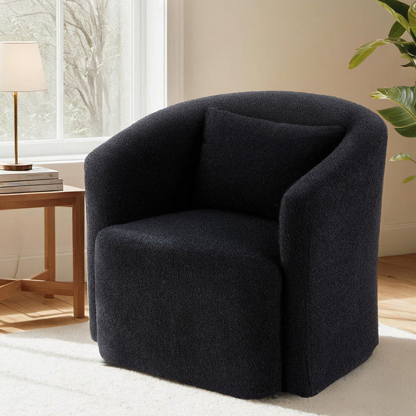 Artiss Round Swivel Armchair Sherpa Fleece Black Sofas Armchairs & Couches