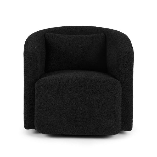 Artiss Round Swivel Armchair Sherpa Fleece Black Sofas Armchairs & Couches