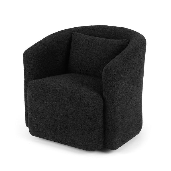 Artiss Round Swivel Armchair Sherpa Fleece Black Sofas Armchairs & Couches