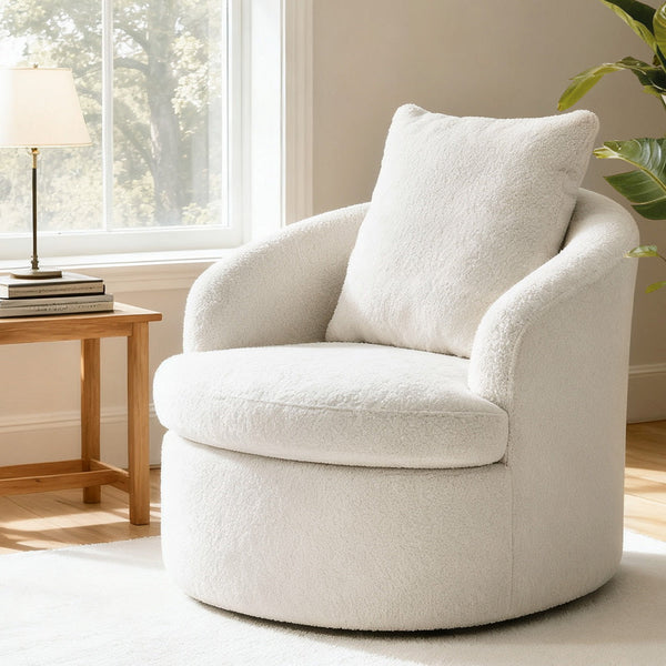 Artiss Round Swivel Armchair Extra Pillow White Sofas Armchairs & Couches