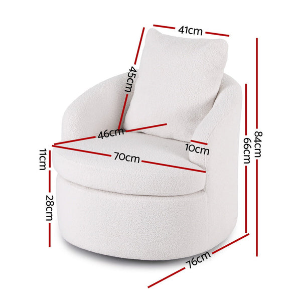 Artiss Round Swivel Armchair Extra Pillow White Sofas Armchairs & Couches