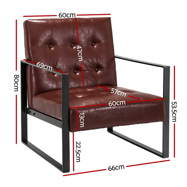 Artiss Armchair Lounge Chair Accent Chairs Pu Leather Sofa Brown Metal Frame Sofas Armchairs & Couches