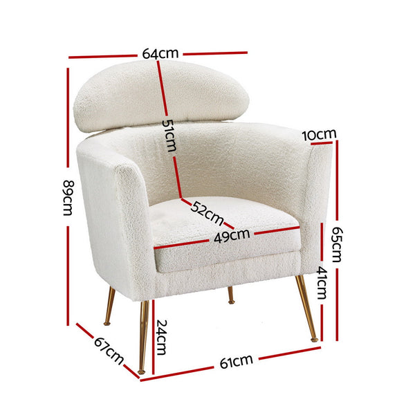 Artiss Armchair Boucle Fabric White Yoli Sofas Armchairs & Couches