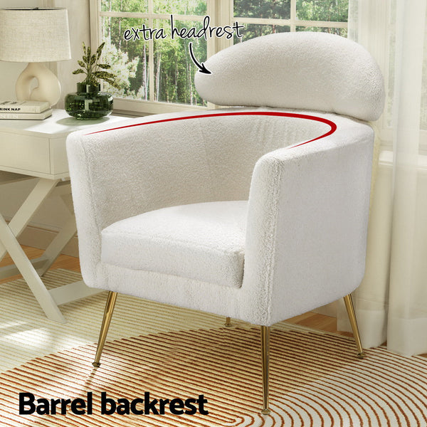 Artiss Armchair Boucle Fabric White Yoli Sofas Armchairs & Couches