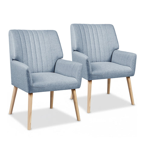 Artiss 2X Armchair Fabric Blue Grey Sofas Armchairs & Couches