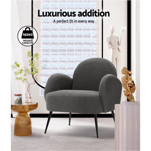 Artiss Armchair Boucle Charcoal Hanes Sofas Armchairs & Couches