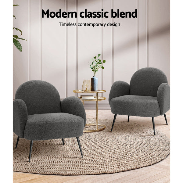 Artiss Armchair Boucle Charcoal Hanes Sofas Armchairs & Couches