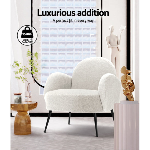 Artiss Armchair Boucle White Hanes Sofas Armchairs & Couches