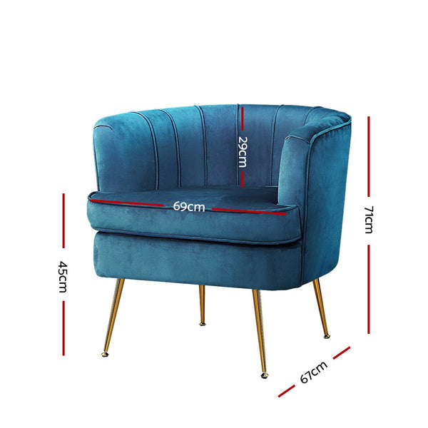 Artiss Armchair Velvet Blue Norvia Sofas Armchairs & Couches