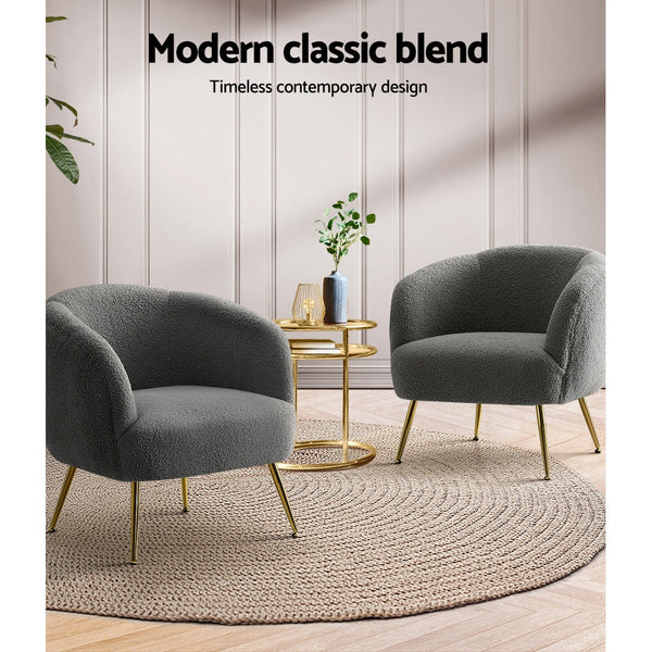 Artiss Armchair Lounge Chair Accent Chairs Armchairs Sherpa Boucle Charcoal Sofas Armchairs & Couches