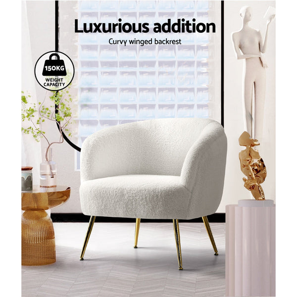Artiss Sherpa Boucle Armchair White Lounge Chair Furniture For Home And Garden Sofas Armchairs & Couches