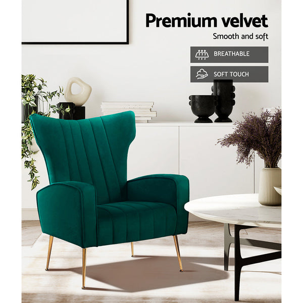 Artiss Armchair Green Velvet Kate Sofas Armchairs & Couches