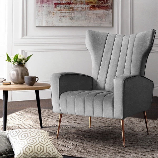 Artiss Armchair Grey Velvet Kate Sofas Armchairs & Couches