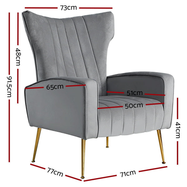 Artiss Armchair Grey Velvet Kate Sofas Armchairs & Couches