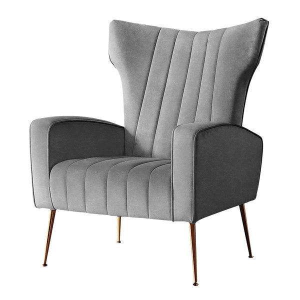 Artiss Armchair Grey Velvet Kate Sofas Armchairs & Couches