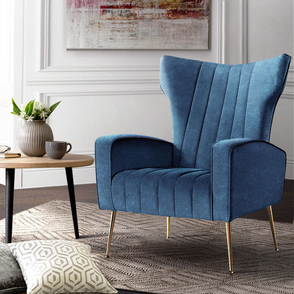 Artiss Armchair Navy Velvet Kate Sofas Armchairs & Couches