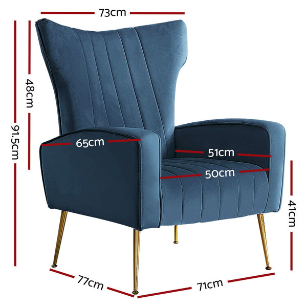 Artiss Armchair Navy Velvet Kate Sofas Armchairs & Couches