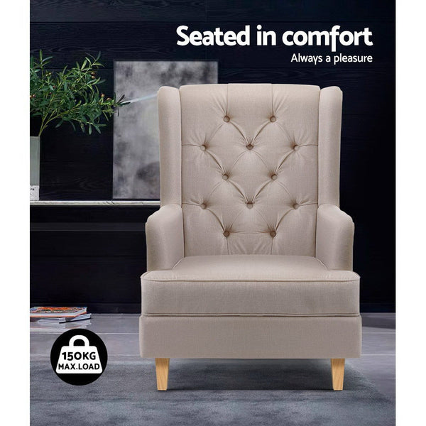 Artiss Rocking Chair Armchair Linen Fabric Beige Gaia Sofas Armchairs & Couches