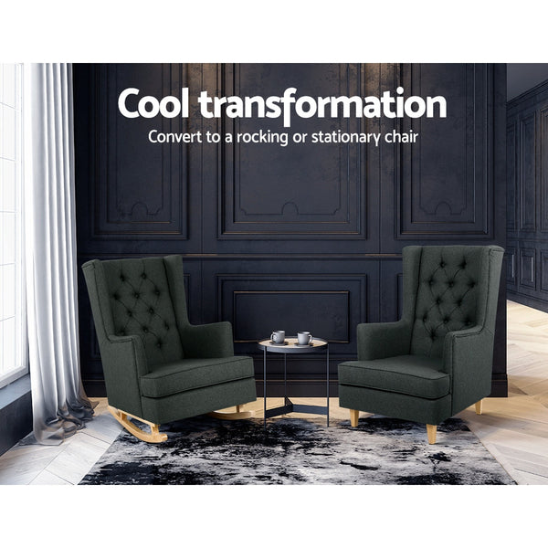 Artiss Rocking Chair Armchair Linen Fabric Charcoal Gaia Sofas Armchairs & Couches