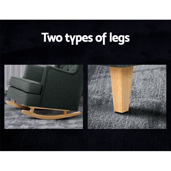 Artiss Rocking Chair Armchair Linen Fabric Charcoal Gaia Sofas Armchairs & Couches