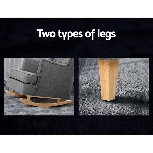 Artiss Rocking Chair Armchair Linen Fabric Grey Gaia Sofas Armchairs & Couches