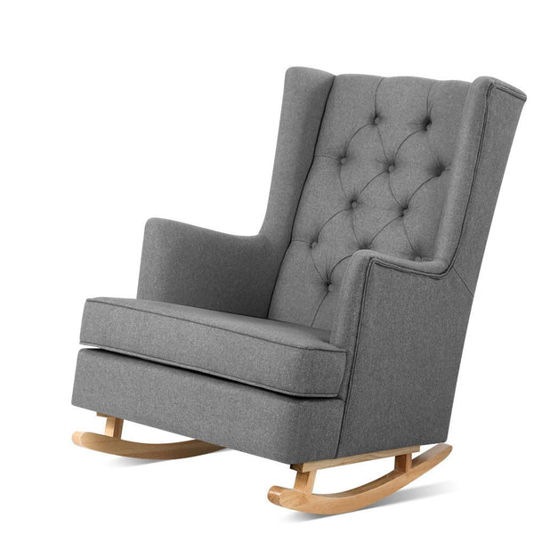 Artiss Rocking Chair Armchair Linen Fabric Grey Gaia Sofas Armchairs & Couches