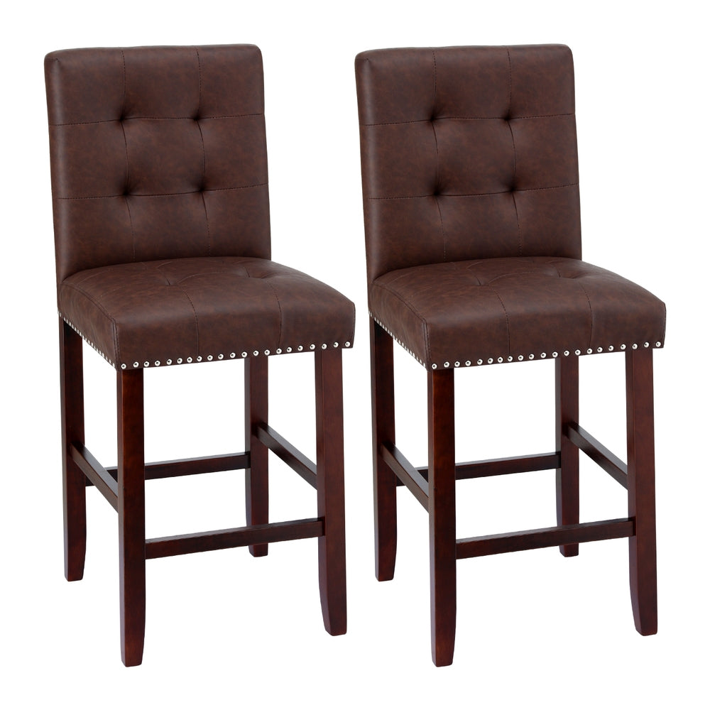 Artiss 2X Bar Stools Kitchen Dining Chairs Counter Pu Leather Wooden Ada Brown Benches Bar Stools