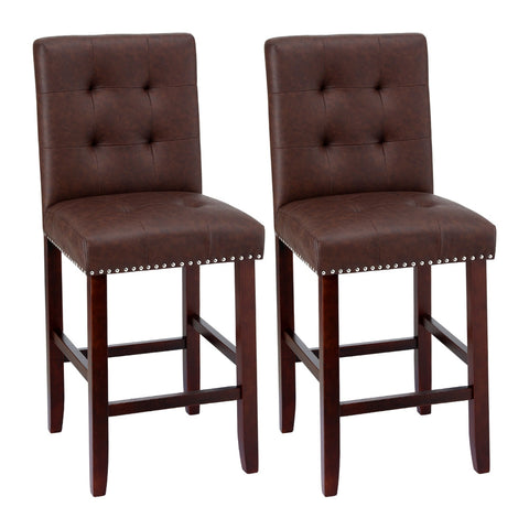 Artiss 2X Bar Stools Kitchen Dining Chairs Counter Pu Leather Wooden Ada Brown Benches Bar Stools