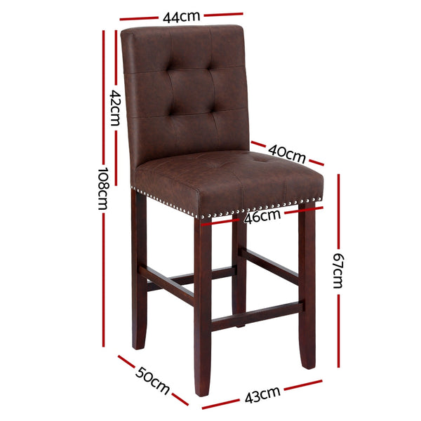 Artiss 2X Bar Stools Kitchen Dining Chairs Counter Pu Leather Wooden Ada Brown Benches Bar Stools
