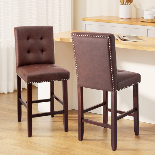 Artiss 2X Bar Stools Kitchen Dining Chairs Counter Pu Leather Wooden Ada Brown Benches Bar Stools