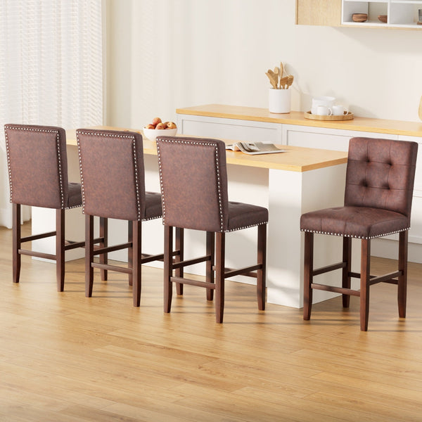 Artiss 4X Bar Stools Kitchen Dining Chairs Counter Pu Leather Wooden Ada Brown Benches Bar Stools