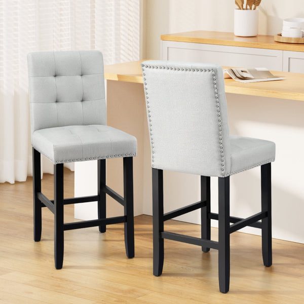 Artiss 2X Bar Stools Kitchen Dining Chairs Counter Fabric Stool Wooden Ada Grey Benches Bar Stools