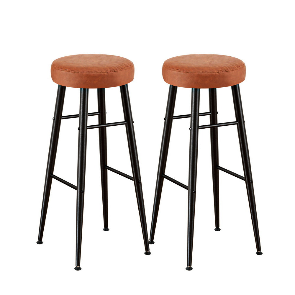 Artiss 2X Bar Stools Kitchen Dining Chairs Counter Round Pu Leather Lane Brown Benches Bar Stools