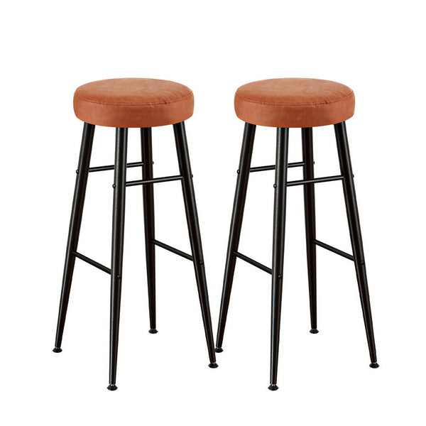 Artiss 2X Bar Stools Kitchen Dining Chairs Counter Round Pu Leather Lane Brown Benches Bar Stools