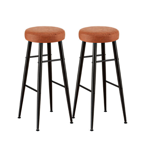 Artiss 2X Bar Stools Kitchen Dining Chairs Counter Round Pu Leather Lane Brown Benches Bar Stools