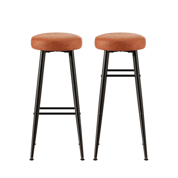 Artiss 2X Bar Stools Kitchen Dining Chairs Counter Round Pu Leather Lane Brown Benches Bar Stools