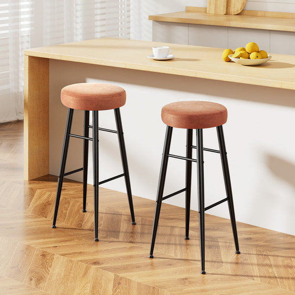 Artiss 2X Bar Stools Kitchen Dining Chairs Counter Round Pu Leather Lane Brown Benches Bar Stools