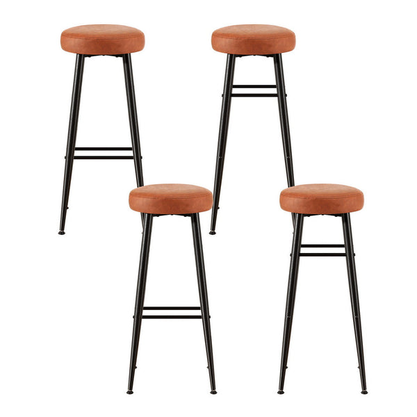 Artiss 4X Bar Stools Kitchen Dining Chairs Counter Round Pu Leather Lane Brown Benches Bar Stools