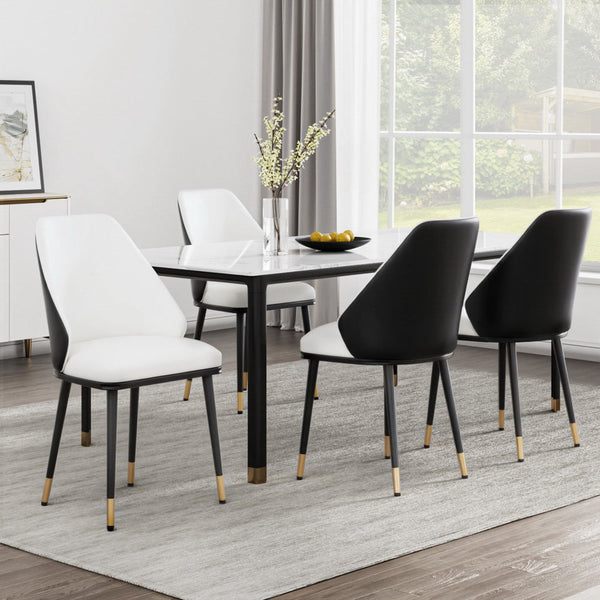 Artiss Set Of 4 Leather Seat Beige And Black Dining Chairs